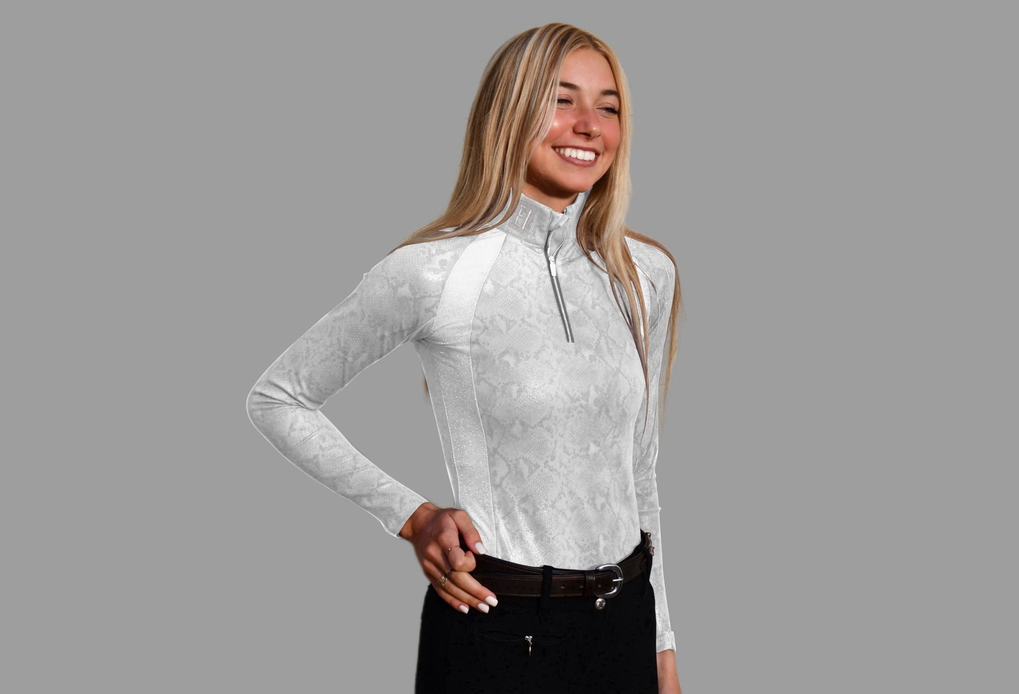 E1 LONG SLEEVE TECHNICAL RIDING TOP MOONLIT WHITE - E1 Equine Sport