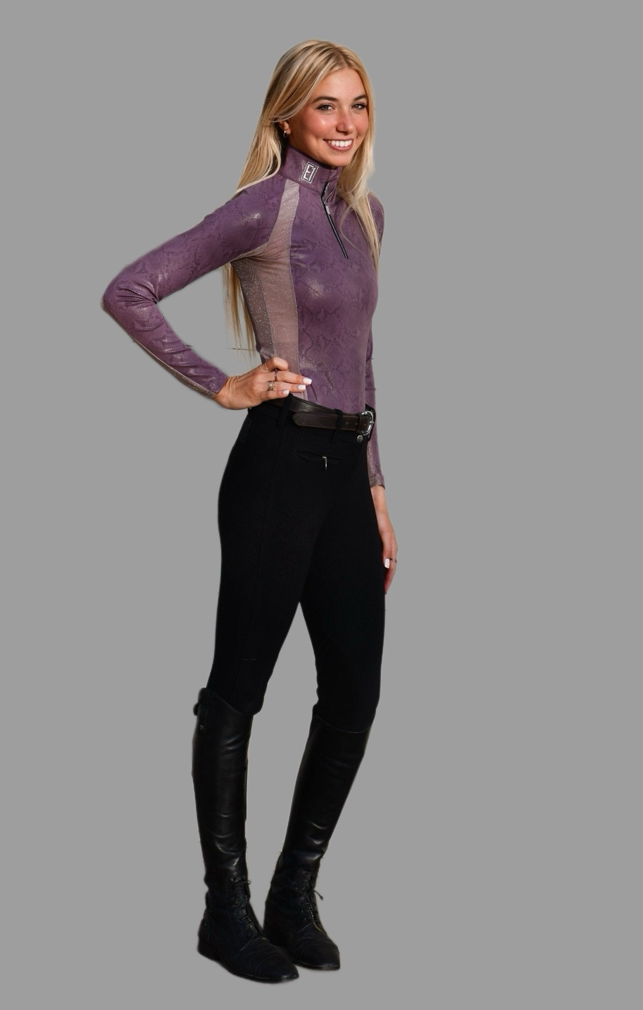 E1 LONG SLEEVE MAUVE-LILAC SNAKESKIN - E1 Equine Sport